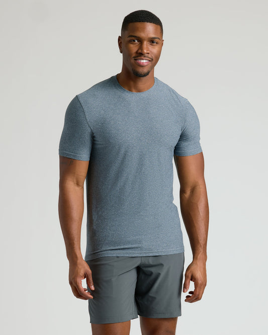 True Classic Heather Navy Blue Tall Active Crew Neck T-Shirt 2.0 | Cotton Blend | Athletic Cut | Small