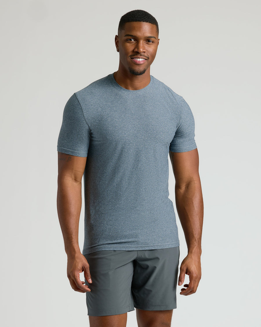 True Classic Heather Navy Blue Tall Active Crew Neck T-Shirt 2.0 | Cotton Blend | Athletic Cut | Small