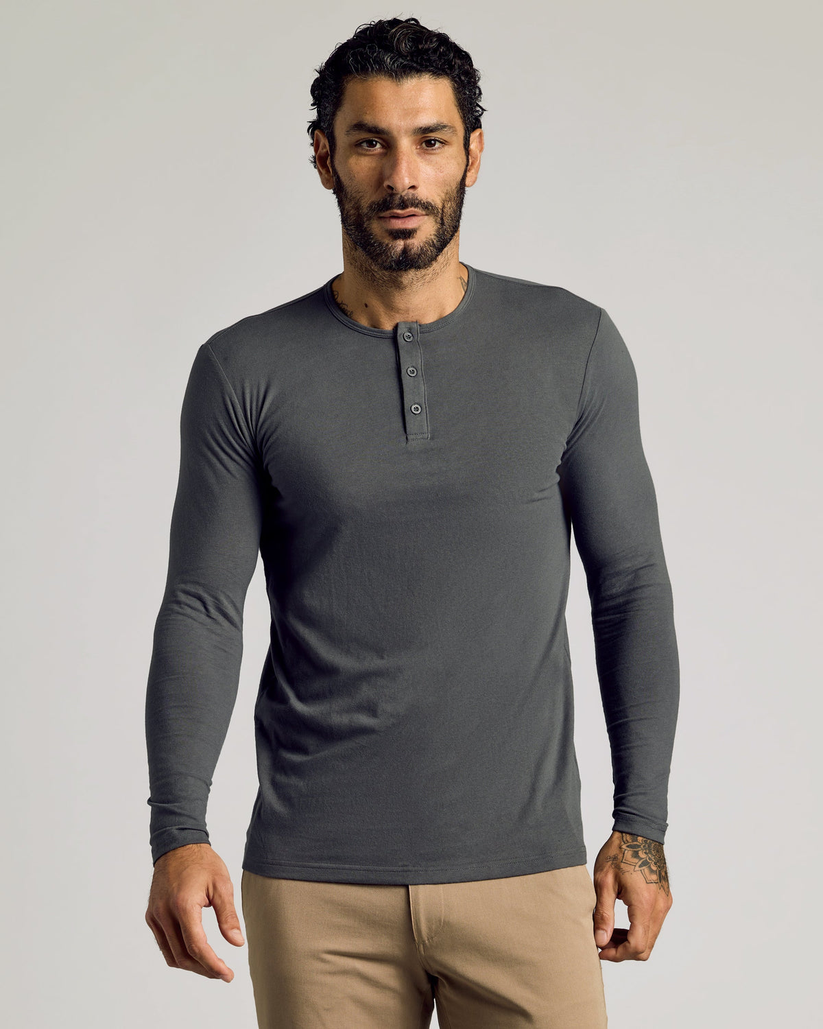 True Classic Carbon Gray Tall Classic Long Sleeve Henley Shirt | Small