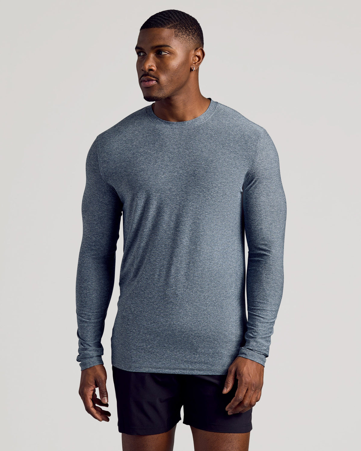 True Classic Heather Navy Blue Long Sleeve T-Shirt Tall Active Crew | Cotton Blend | Athletic Cut | 3XL