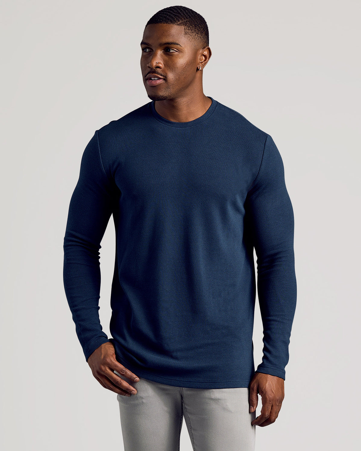 True Classic Navy Blue Long Sleeve T-Shirt Tall Waffle Crew | 3XL