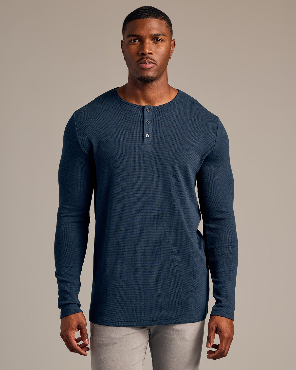 True Classic Navy Blue Tall Waffle Long Sleeve Henley Shirt | 3XL