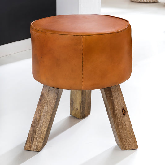 FineBuy Design Sitzhocker FB45553 Holz 37x45x37 cm Modern Fußhocker Rund, Turnbock Lederhocker Holzbeine, Hocker Massivholz mit Leder, Kleiner Fußhock