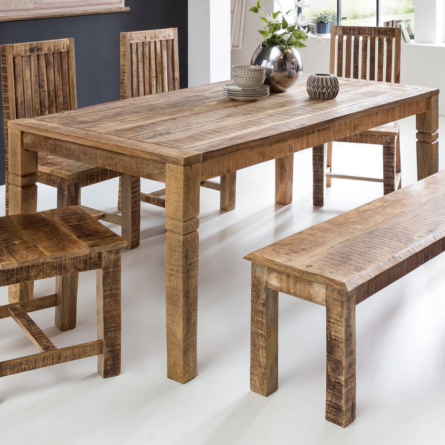 FineBuy Esstisch 120cm rechteckig Massivholz Mango Natur - Massiver Esszimmertisch - Rustikaler Küchentisch - Echtholztisch für 4-6 Personen Landhaus 