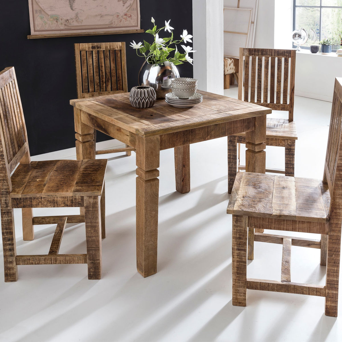 FineBuy Esstisch quadratisch 80 cm Mango Massivholz – Quadratischer Holztisch im Landhausstil, Design Esszimmertisch massiv, Küchentisch für 4 Persone