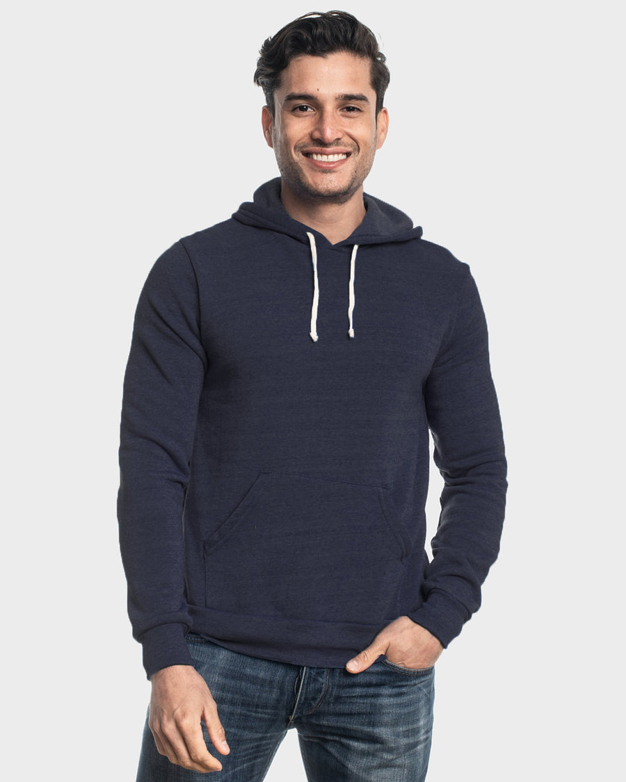 True Classic Navy Blue Fleece Pull Over Hoodie | Cotton Blend | Athletic Cut | Small