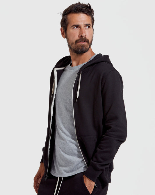 True Classic Black Fleece French Terry Zip Hoodie | Cotton Blend | Athletic Cut | Small