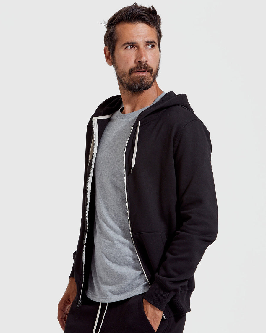 True Classic Black Fleece French Terry Zip Hoodie | Cotton Blend | Athletic Cut | Small