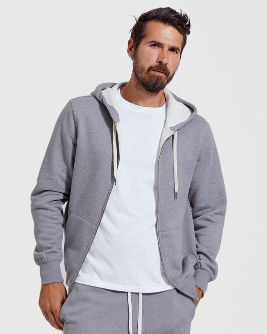 True Classic Heather Gray Fleece French Terry Zip Hoodie | Cotton Blend | Athletic Cut | 2XL