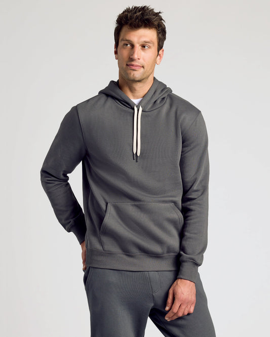 True Classic Carbon Gray Fleece French Terry Pullover Hoodie | Cotton Blend | Athletic Cut | Small