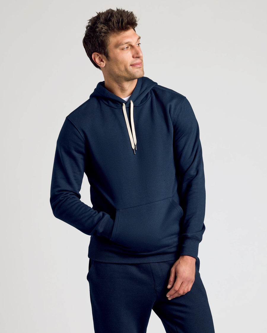 True Classic Navy Blue Fleece French Terry Pullover Hoodie | Cotton Blend | Athletic Cut | 3XL