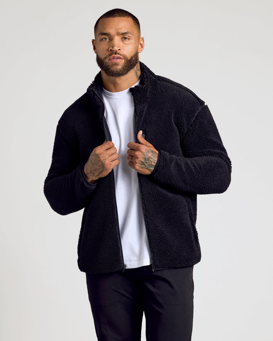 True Classic Black Sherpa Full Zip Jacket | 3XL
