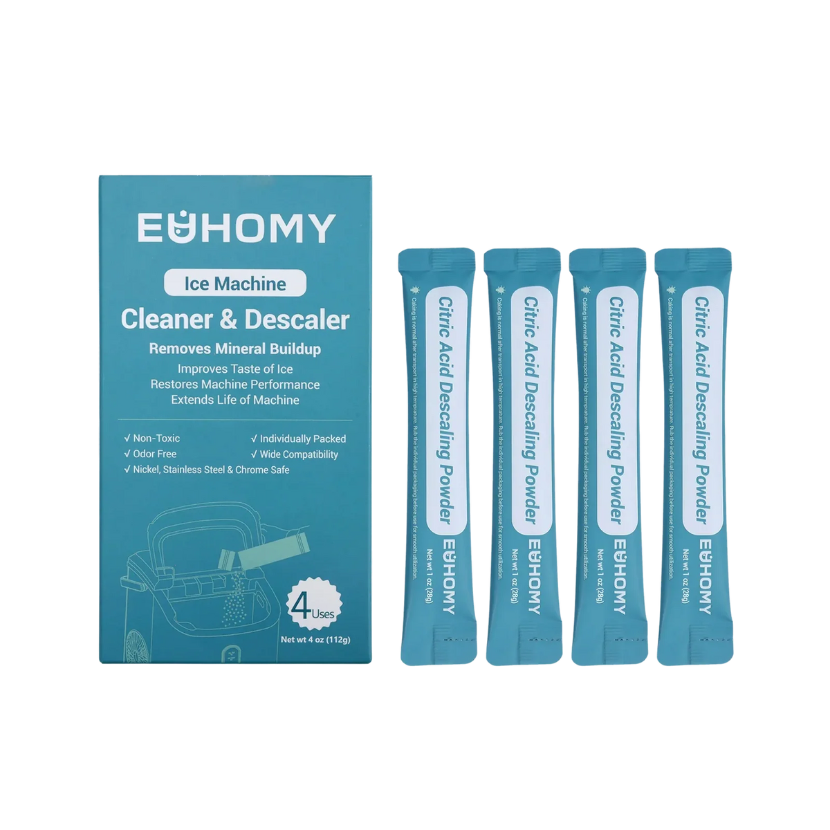 Euhomy Ice Maker Cleaner - Organic Citric Acid, Safe and Odor Free, 4 Individual Packs, Powerful Cleansing - 4 Ounce(pack of 1)