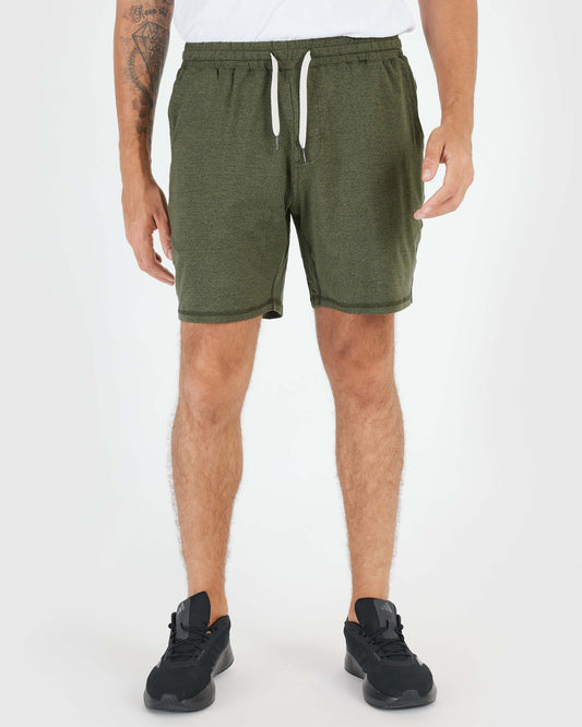 True Classic Dark Heather Military Green Active Comfort Shorts | Cotton Blend | Athletic Cut | Small