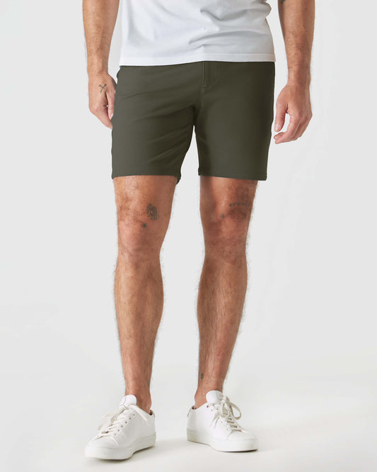 True Classic 7" Military Green Comfort Knit Chino Shorts | Cotton Blend | Athletic Cut | 36