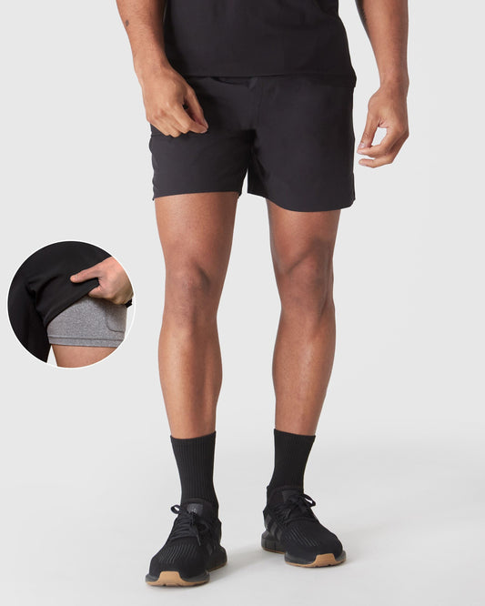 True Classic Black 7" 2-in-1 Training Shorts | Cotton Blend | Athletic Cut | Small