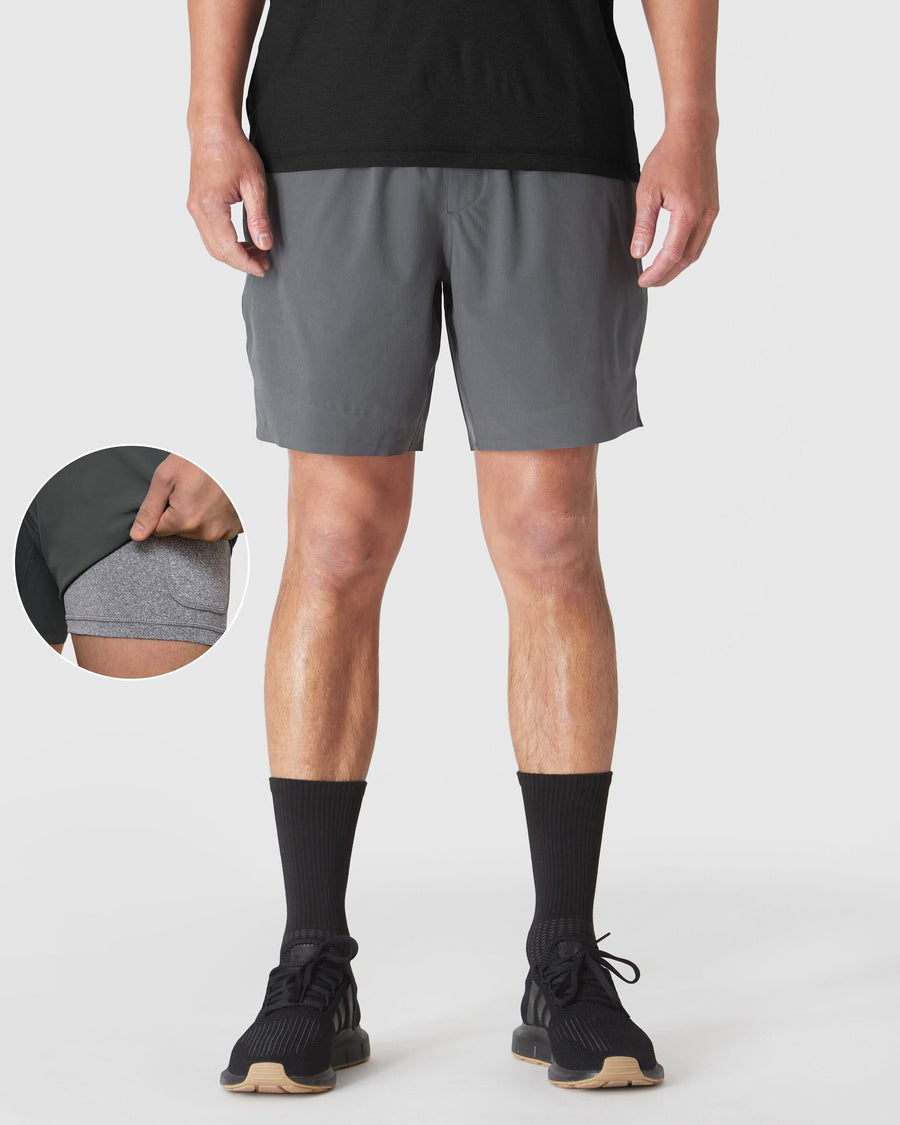 True Classic Carbon Gray 7" 2-in-1 Training Shorts | Cotton Blend | Athletic Cut | Small