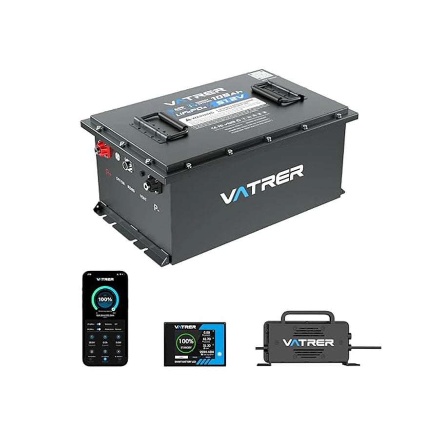 【UL 2271】 Vatrer 48V 105Ah Lithium Golf Cart Battery Conversion Kit with Up - 1 Pack Lithium Battery+1*58.4V 18A Charger+1*LCD Screen+Others / 1 PACK