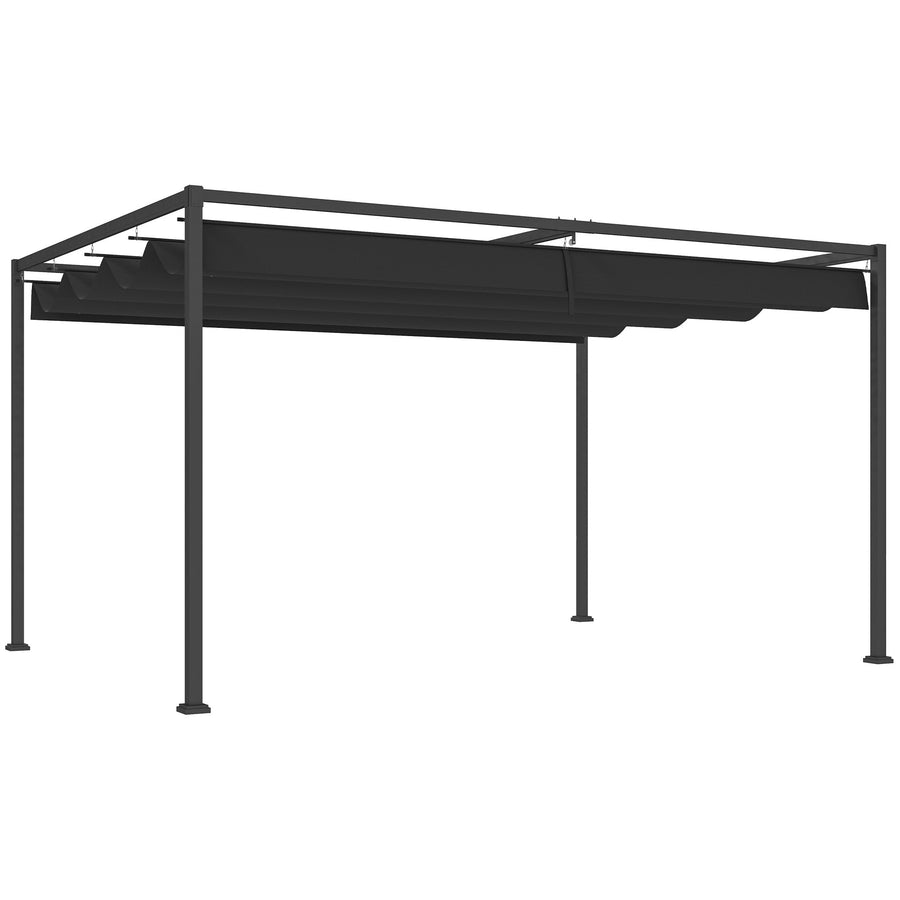 Outsunny 4x3(m) Metal Pergola Gazebo Patio Sunshelter Retractable Canopy Black