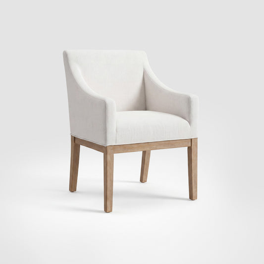 COLAMY ELVIA Upholstered Dining Chair with Arms – Solid Wood Frame - White / Set of 1