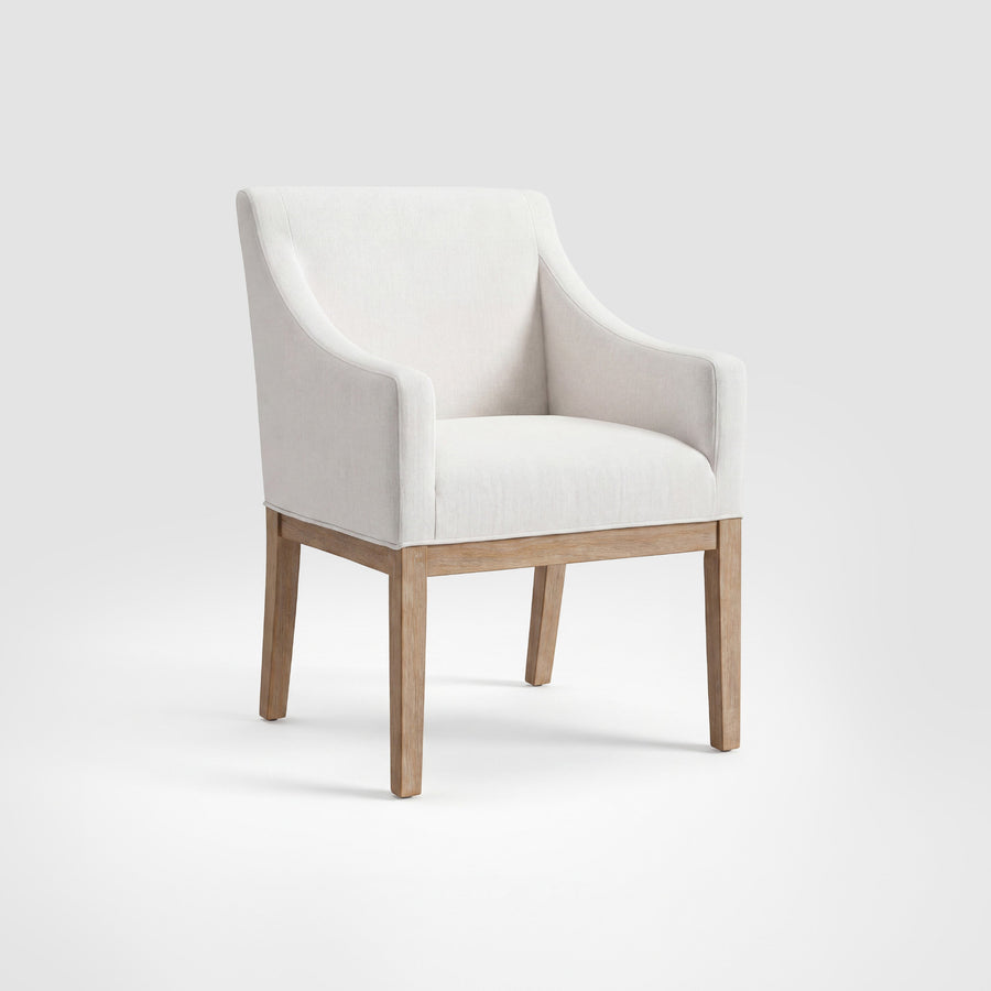 COLAMY ELVIA Upholstered Dining Chair with Arms – Solid Wood Frame - White / Set of 1