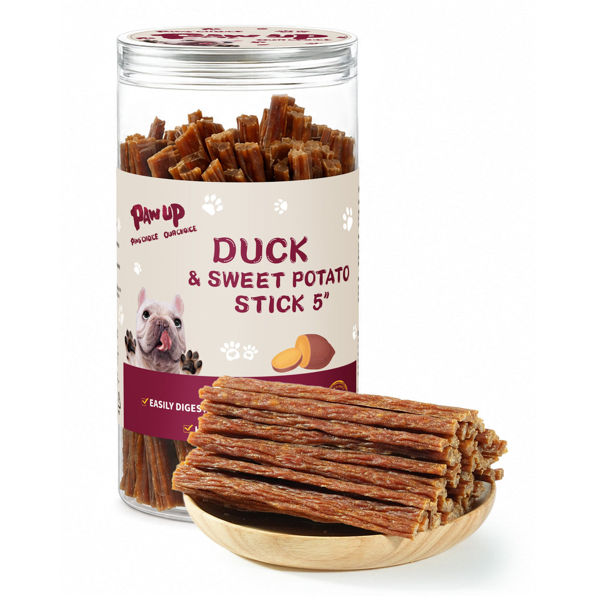 PAWUP Duck Jerky Dog Treats with Sweet Potato | High Protein Chewy Sticks, Grain-Free & Rawhide-Free Chews, Easy-to-Digest, 10.58 oz
