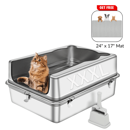 XXXL Sliver Gray Extra Large Stainless Steel Cat Litter Box - Silver / 27.5"L x 19.7"W x 12"H