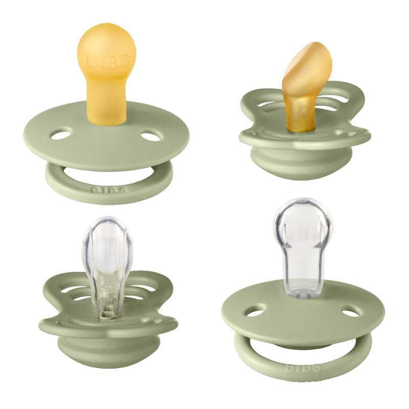 BIBS Soothers Try-it Collection for Babies 0-6 Months - Size 1 4-Pack in Sage | Natural Rubber Pacifier