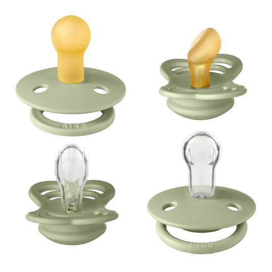 BIBS Soothers Try-it Collection for Babies 0-6 Months - Size 1 4-Pack in Sage | Natural Rubber Pacifier