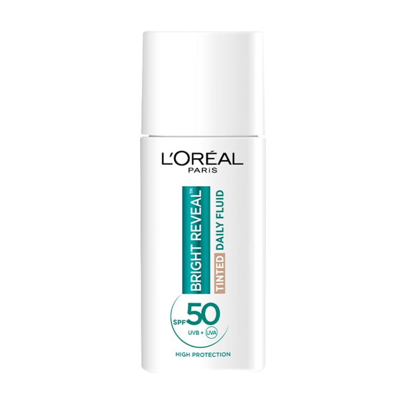 L'Oréal Paris Bright Reveal Tinted Daily Fluid SPF 50ml, Illuminating & Protecting Sunscreen for Daily Radiance