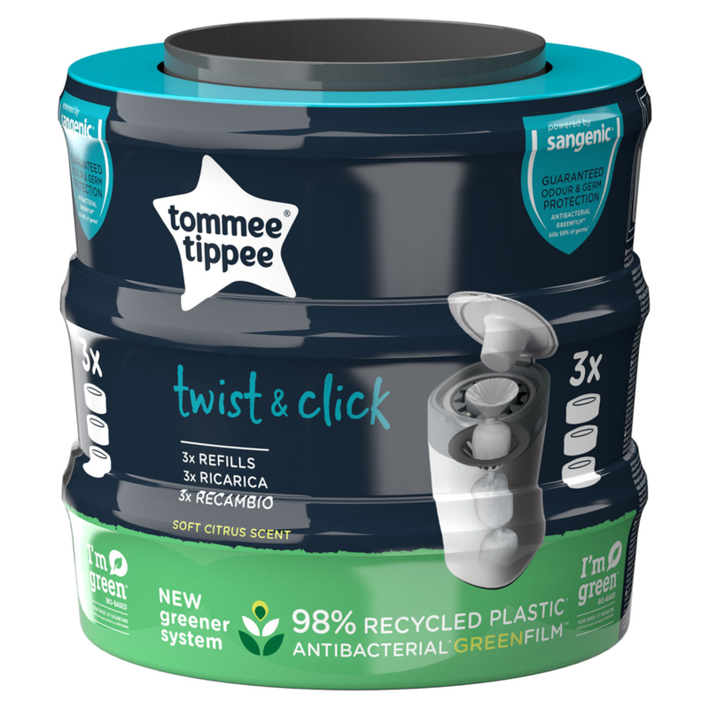 Tommee Tippee Nappy Bin Refills | 3-Pack of Twist & Click Scented Citrus Refills for Closer to Nature Bins