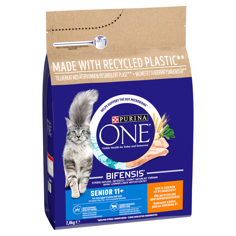 Purina ONE Cat Food Senior 11+ with Bifensis for Mature Cats, Hypoallergenic Dry Food Formula, 2.8kg Bag