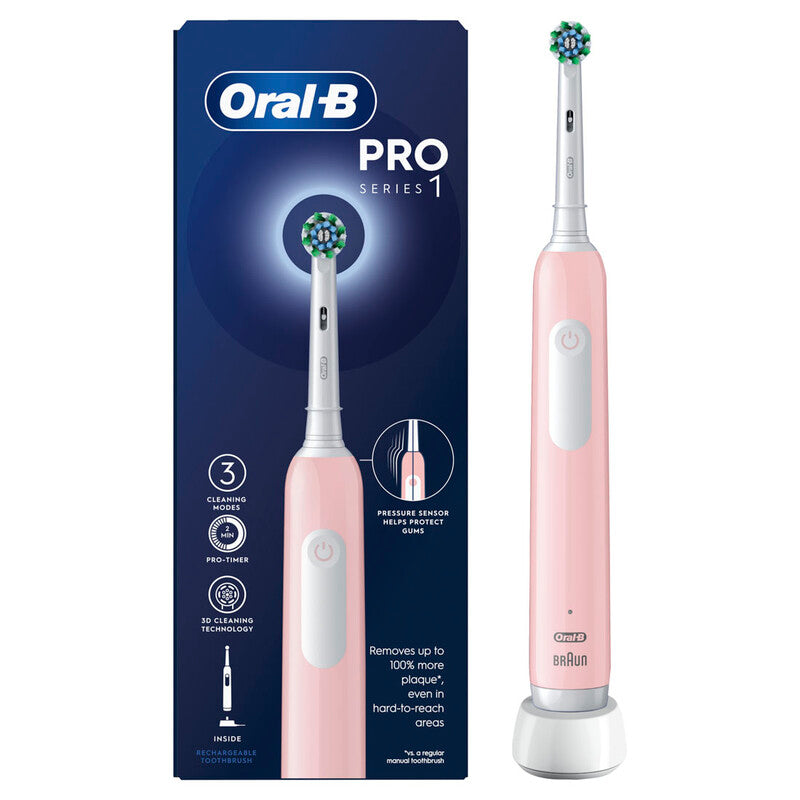 Oral-B Pro 1 Electric Toothbrush for 3D Cleaning with 3 Modes, Round Brush Head, Timer, Pressure Sensor in Pink