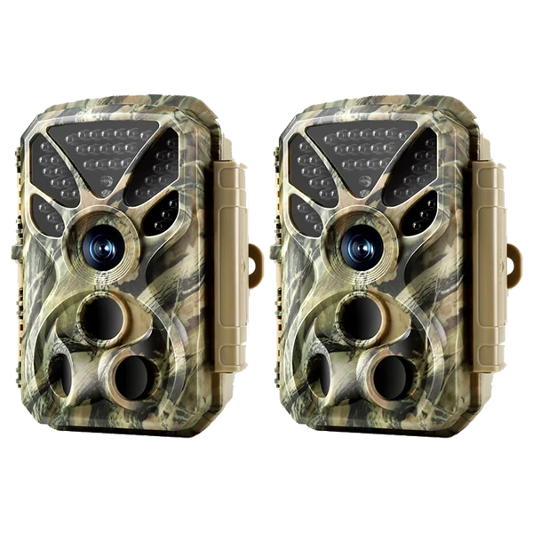 2-Pack Wildkamera 64MP 4K Full HD Video mit Audio und Bewegungsmelder Nachtsicht max. Entfernung bis zu 100ft, 0,1s Auslösegeschwindigkeit, Wasserdich