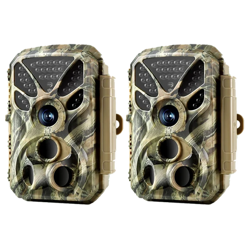 2-Pack Wildkamera 64MP 4K Full HD Video mit Audio und Bewegungsmelder Nachtsicht max. Entfernung bis zu 100ft, 0,1s Auslösegeschwindigkeit, Wasserdich