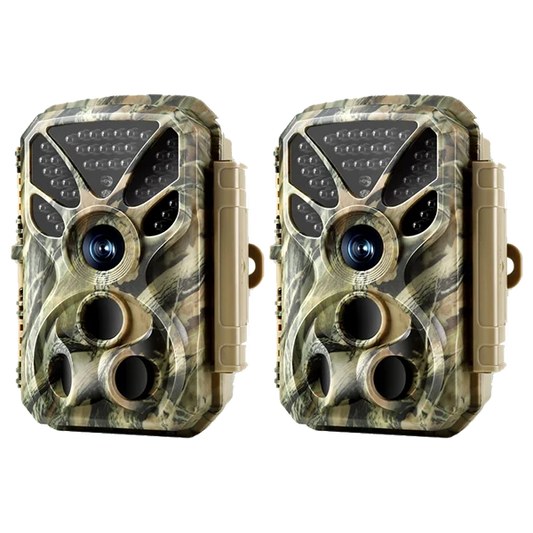 2-Pack Wildkamera 64MP 4K Full HD Video mit Audio und Bewegungsmelder Nachtsicht max. Entfernung bis zu 100ft, 0,1s Auslösegeschwindigkeit, Wasserdich
