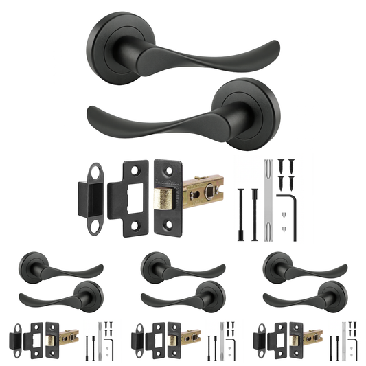 Nimbus Matt Black Passage Door Lever Handles - Latch Kit 76mm - Pack of 4