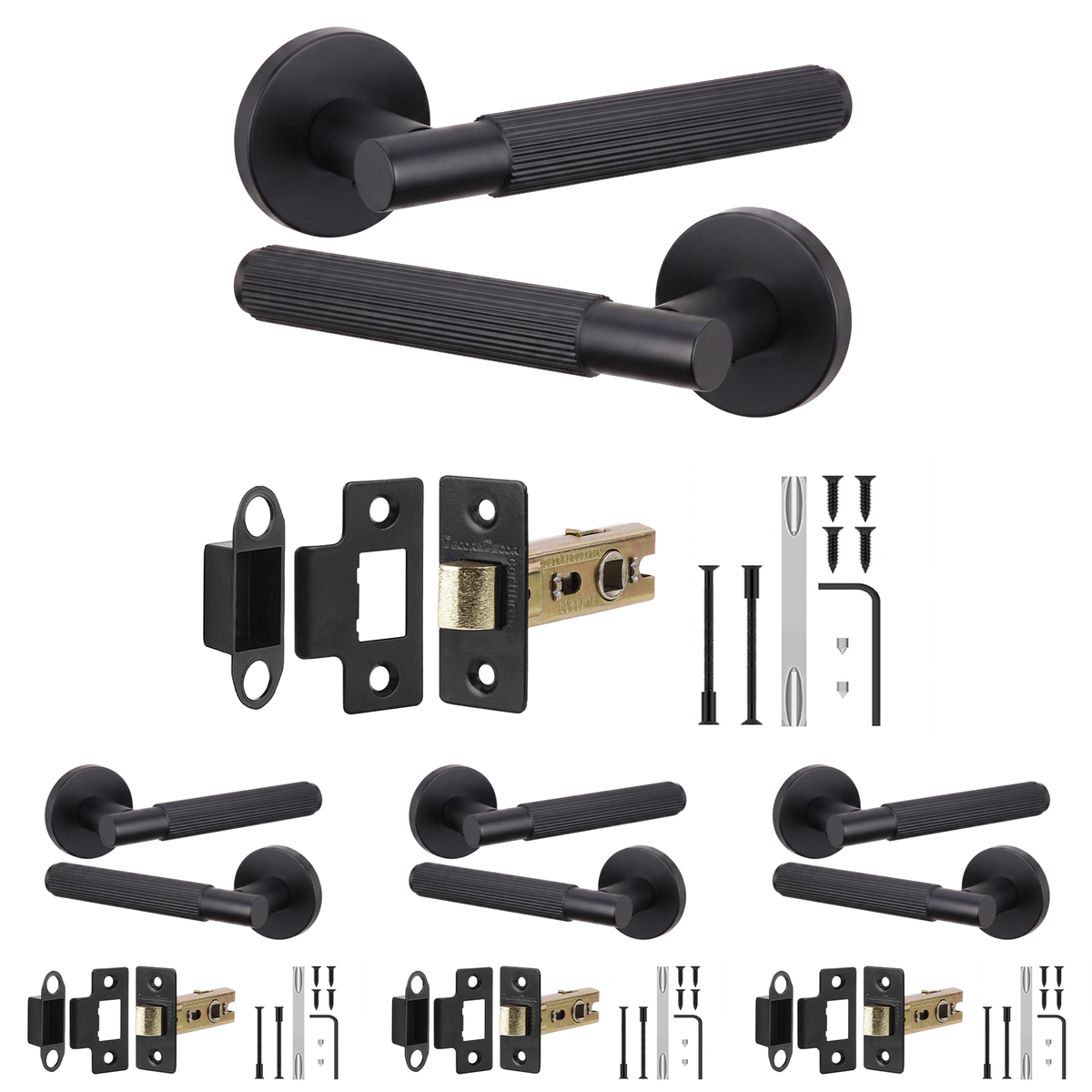 Hera Matt Black Passage Door Lever Handles - Latch Kit 76mm - Pack of 4