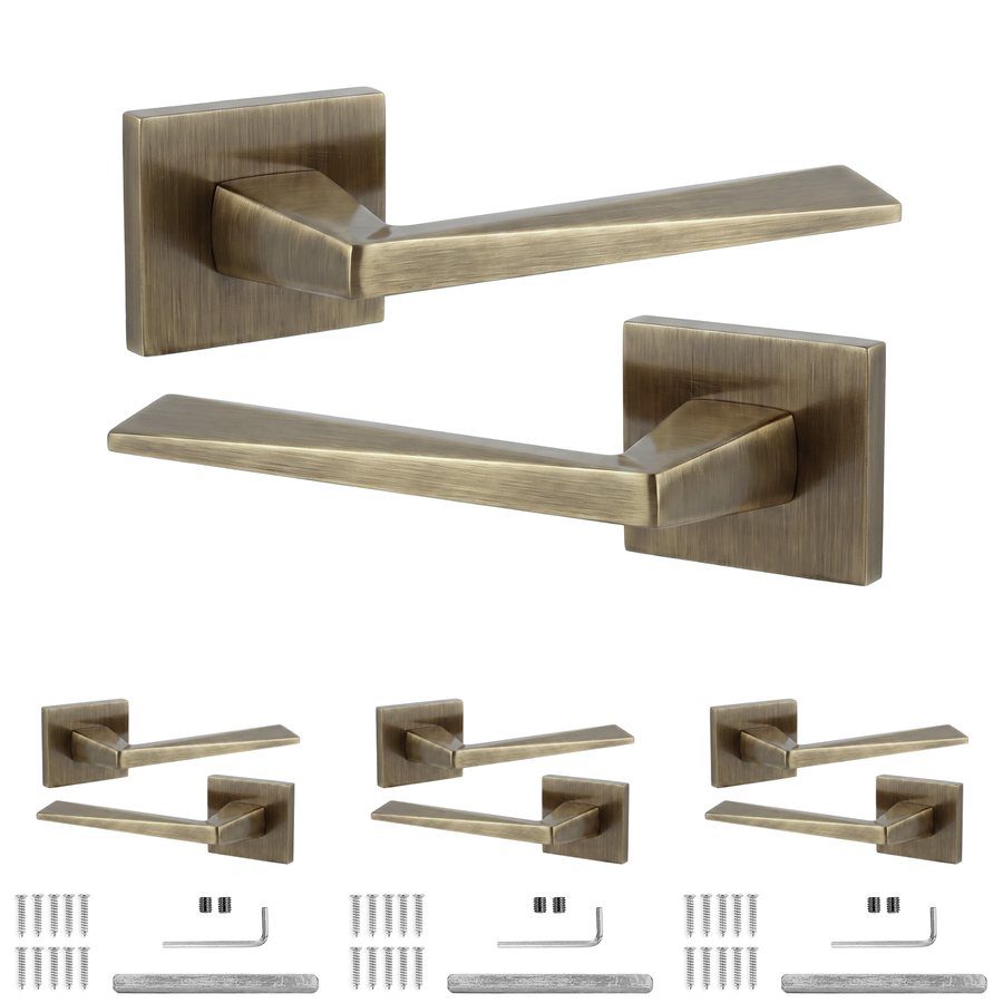Leda Antique Brass Door Lever Handles - Pack of 4 Pairs