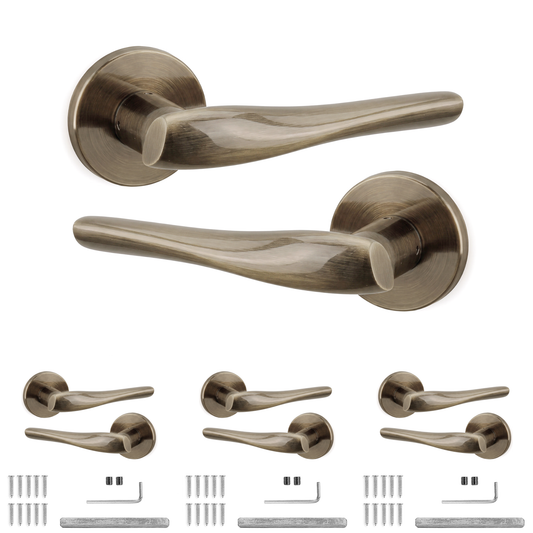 Nanda Antique Brass Door Lever Handles - Pack of 4 Pairs