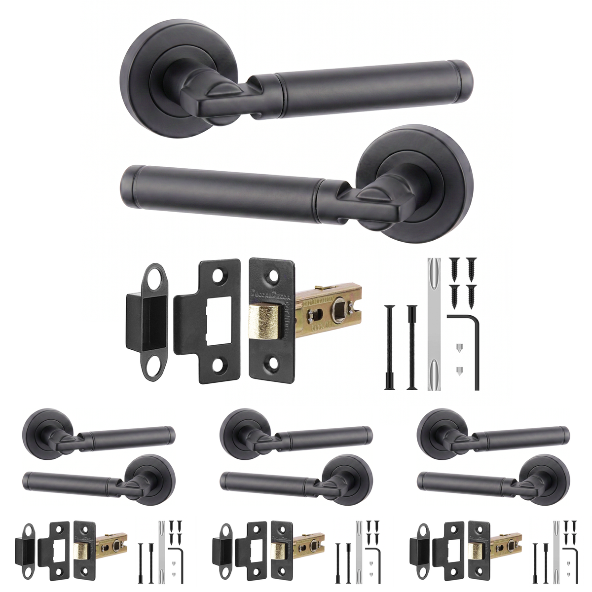 Enigma Matt Black Passage Door Lever Handles - Latch Kit 76mm - Pack of 4