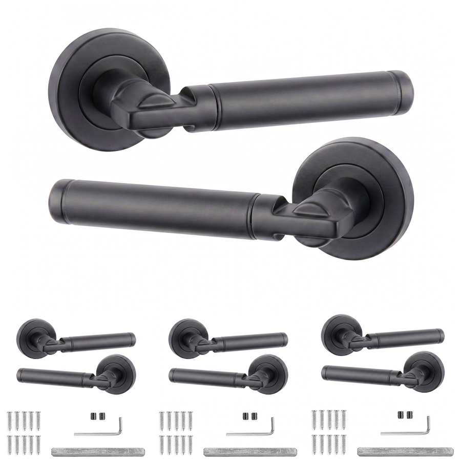 Enigma Matt Black Door Lever Handles - Pack of 4 Pairs
