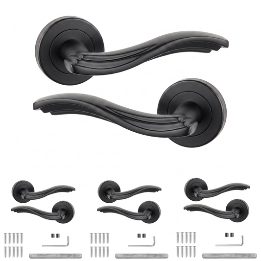 Solace Matt Black Door Lever Handles - Pack of 4 Pairs