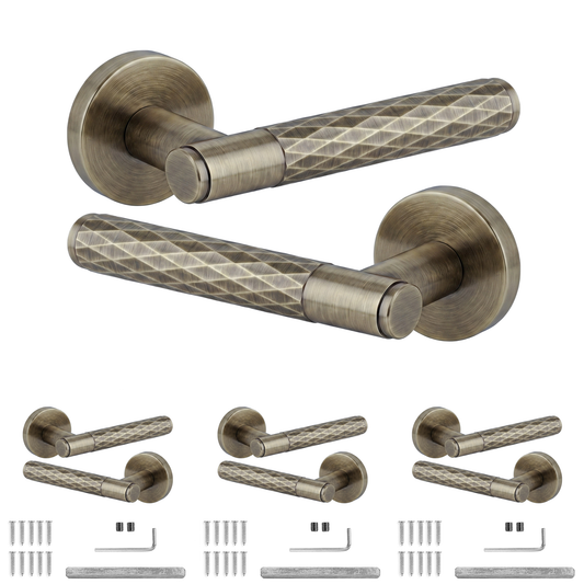Tore Antique Brass Door Lever Handles - Pack of 4 Pairs