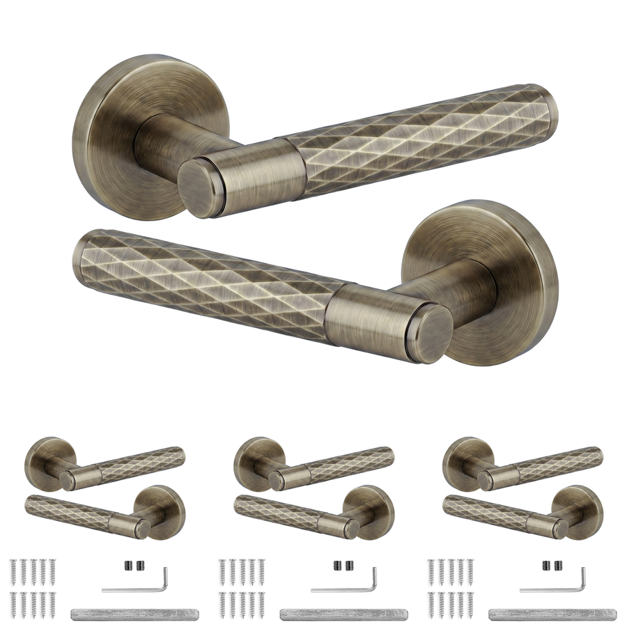Tore Antique Brass Door Lever Handles - Pack of 4 Pairs