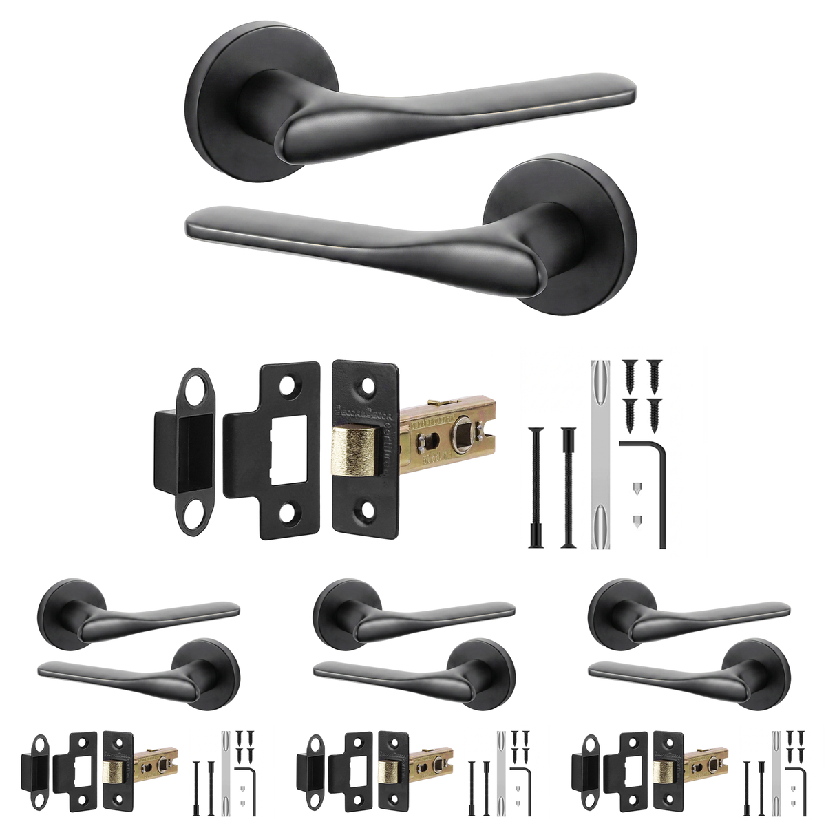 Verita Matt Black Passage Door Lever Handles - Latch Kit 76mm - Pack of 4