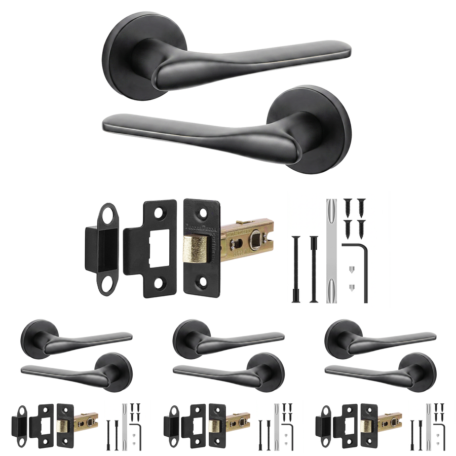 Verita Matt Black Passage Door Lever Handles - Latch Kit 76mm - Pack of 4