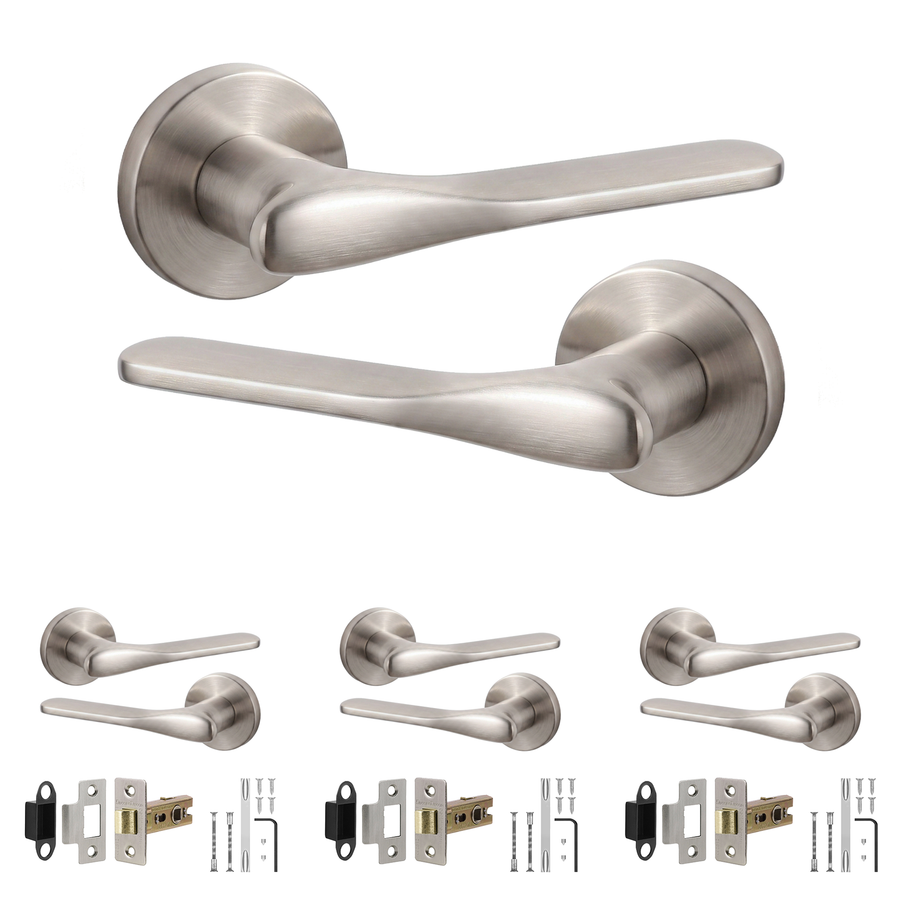 Verita Satin Nickel Passage Door Lever Handles - Latch Kit 76mm - Pack of 4
