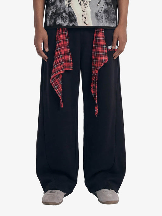 Street Detachable Plaid Waistband Machete Casual Pants - Black / S