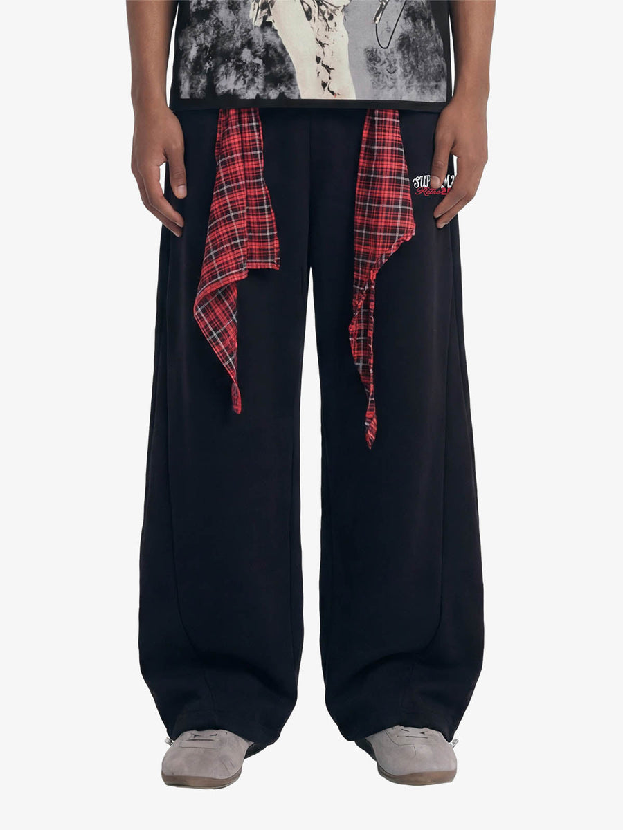 Street Detachable Plaid Waistband Machete Casual Pants - Black / S